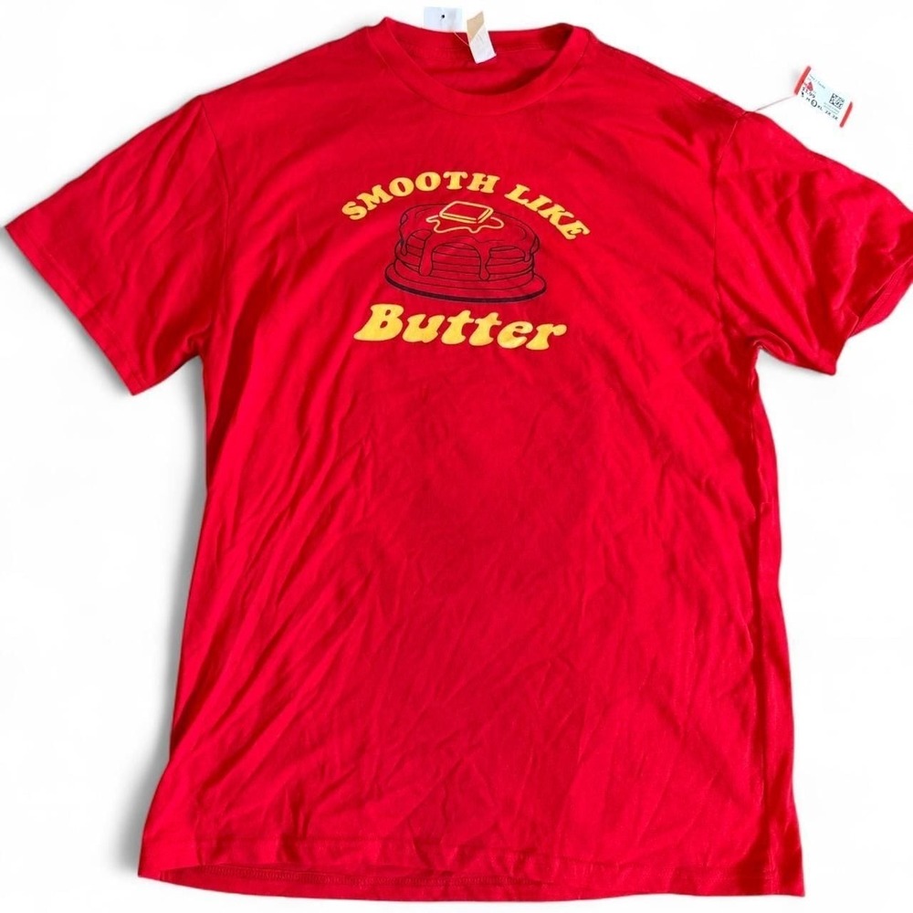 Smooth Like Butter Pancake Graphic T-Shirt, Red, Large - Vintage‎ Y2K Style